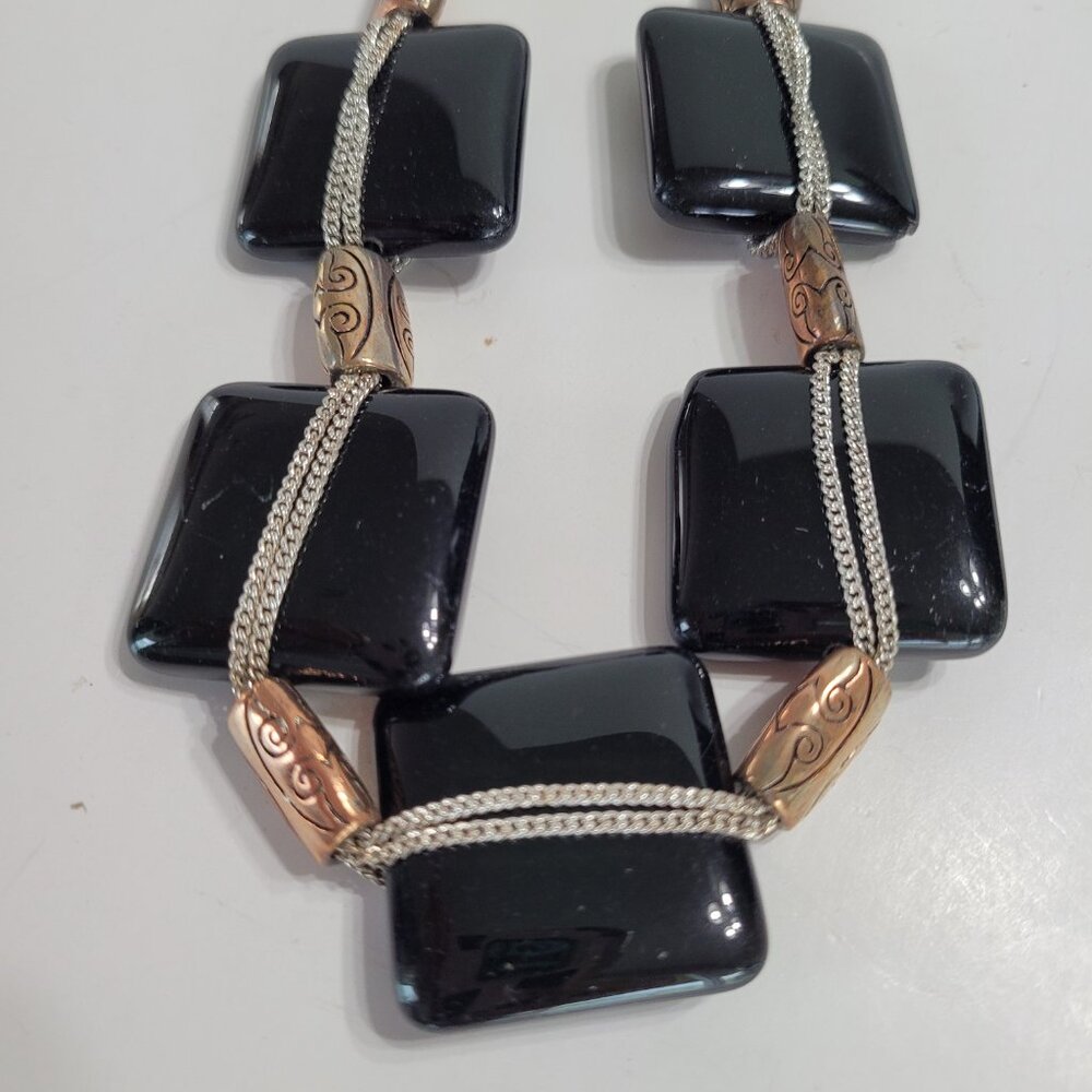 Simulated Onyx Rectangle Bib Statement Glass Neck… - image 6